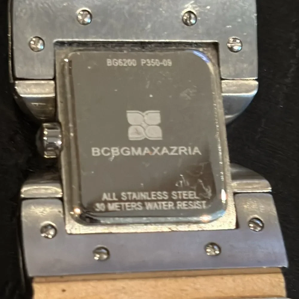 BCBGMaxazria Black Leather Stainless Steel Rocker Watch *needs battery​